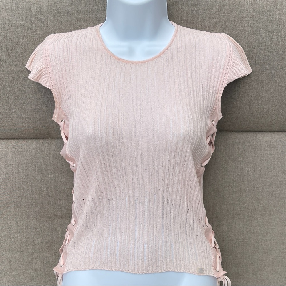 CHANEL Pink Flutter Sleeve Lightweight Knit Top